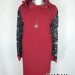 Vestido Shein - Vino - Mangas De Encaje Negro Con Puño · 40