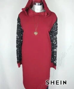 Vestido Shein - Vino - Mangas De Encaje Negro Con Puño · 40