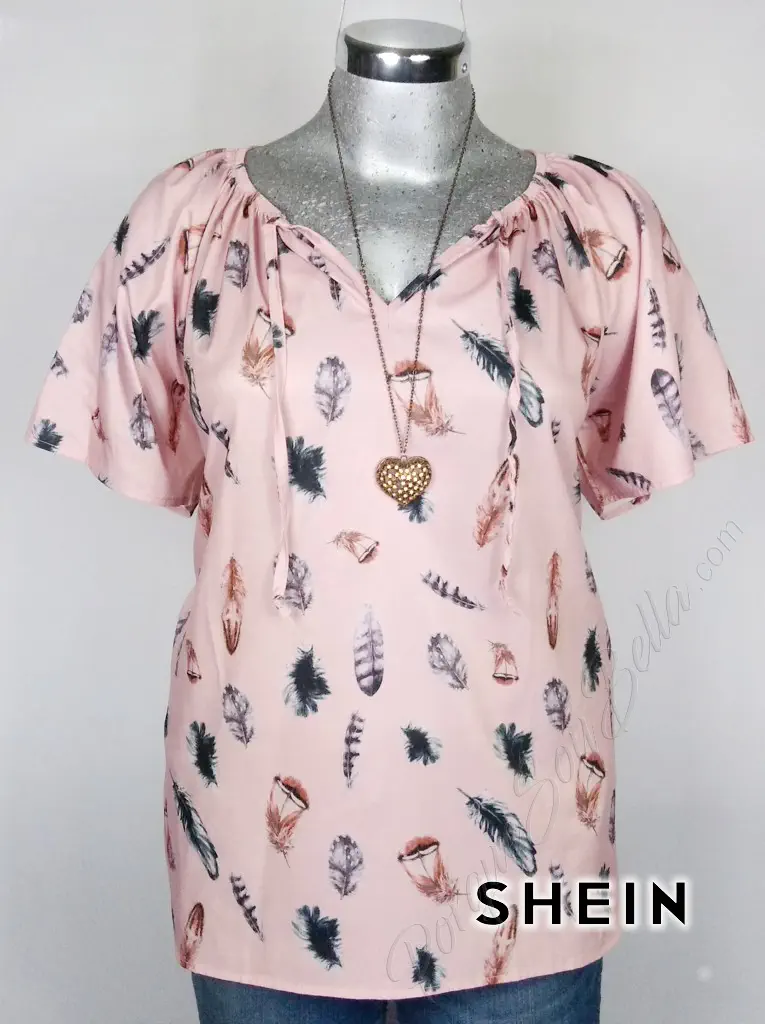 Blusa Shein - Rosa - Estampado De Plumas · 38/40 - Imagen 2