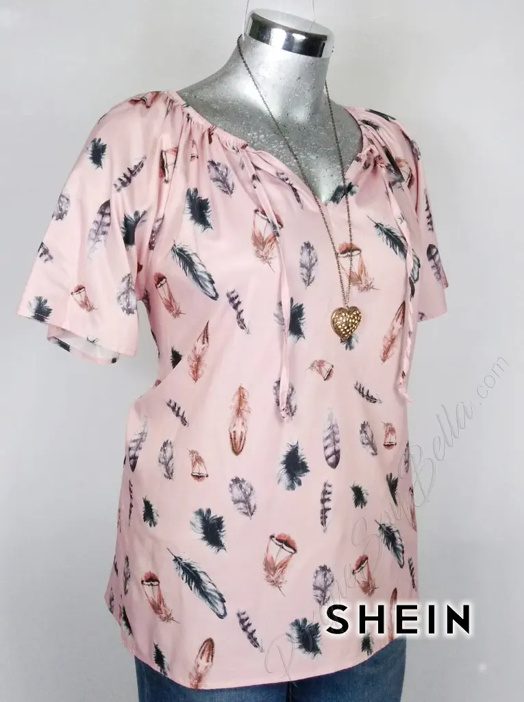 Blusa Shein - Rosa - Estampado De Plumas · 38/40 - Imagen 3