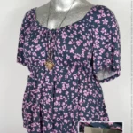 Blusa Lane Bryant - Azul Marino Lila - Estampado En Flores Lilas · 38/40
