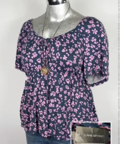 Blusa Lane Bryant - Azul Marino Lila - Estampado En Flores Lilas · 38/40