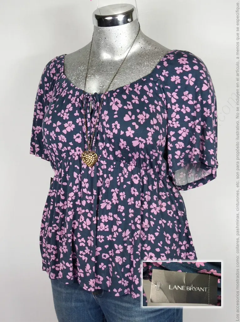 Blusa Lane Bryant - Azul Marino Lila - Estampado En Flores Lilas · 38/40