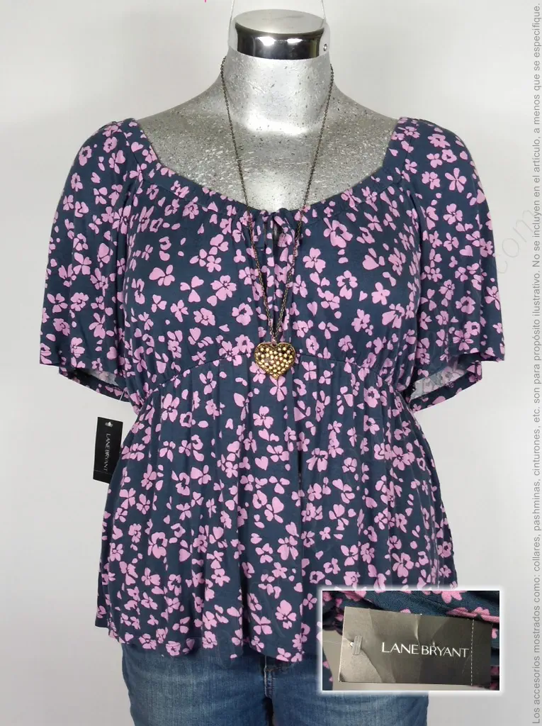 Blusa Lane Bryant - Azul Marino Lila - Estampado En Flores Lilas · 38/40 - Imagen 2