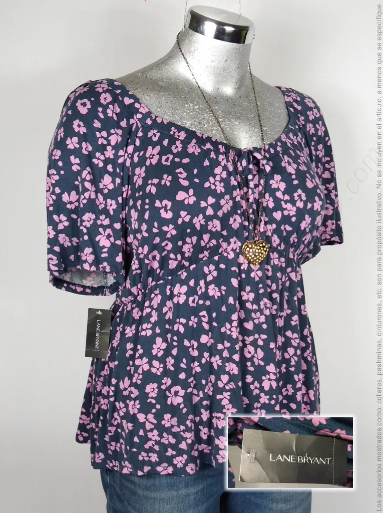 Blusa Lane Bryant - Azul Marino Lila - Estampado En Flores Lilas · 38/40 - Imagen 3
