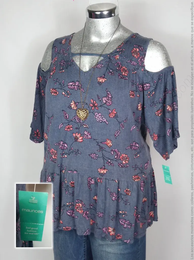 Blusa Maurices - Gris Oxford - Estampado En Flores · 38/40