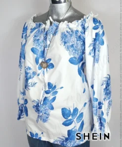 Blusa Shein - Blanco Azul - Estampado En Flores Azules · 38/40