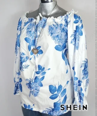 Blusa Shein - Blanco Azul - Estampado En Flores Azules · 38/40