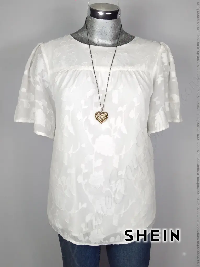 Blusa Shein - Blanco - Relieve De Flores · 38/40 - Imagen 2
