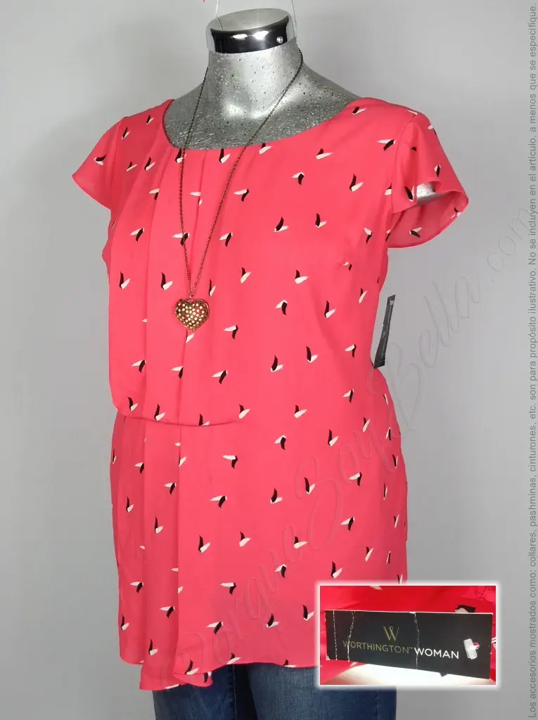 Blusa Worthington - Rojo - Estampado En Palomas Blanco Negro · 40