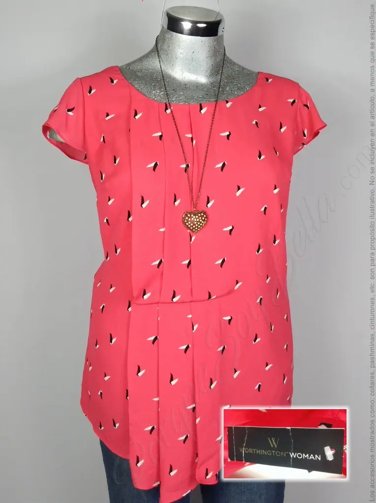 Blusa Worthington - Rojo - Estampado En Palomas Blanco Negro · 40 - Imagen 2