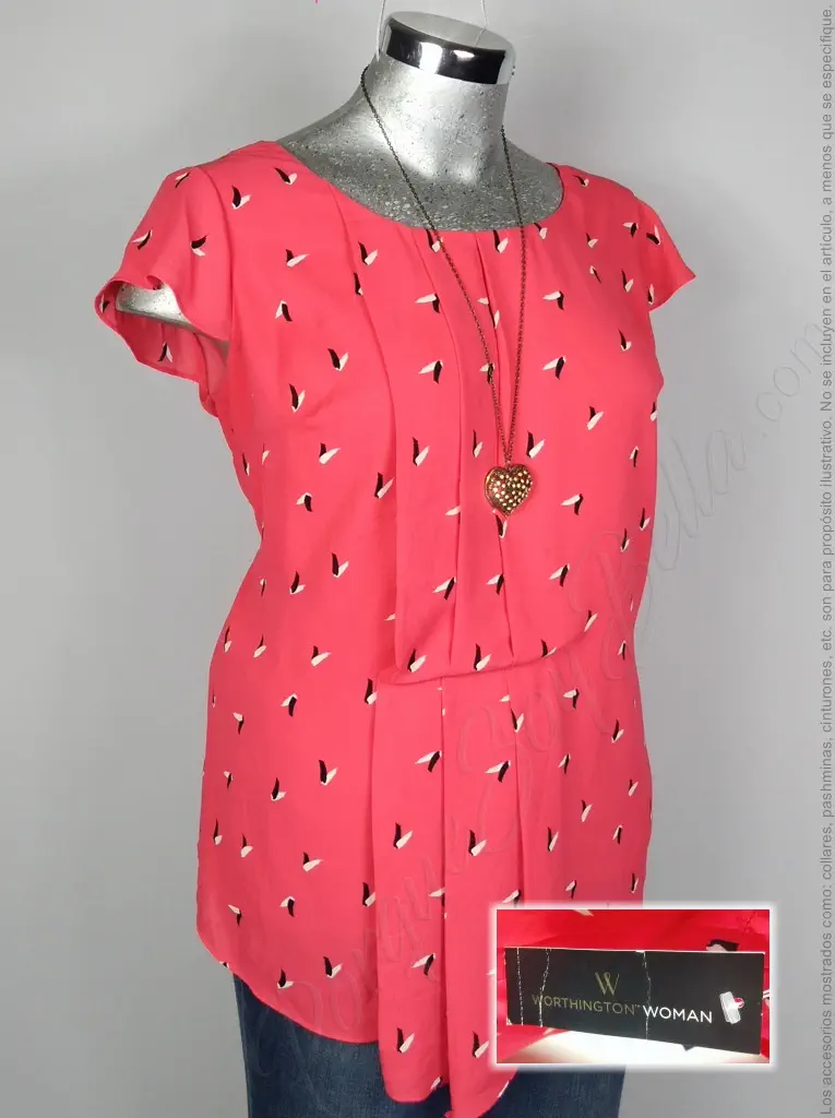 Blusa Worthington - Rojo - Estampado En Palomas Blanco Negro · 40 - Imagen 3