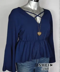Blusa Shein Curve - Azul Marino - Cuello En V · 40
