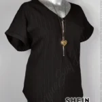 Blusa Shein Curve - Negro - Cuello En V Con Cierre Al Frente · 38/40