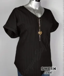 Blusa Shein Curve - Negro - Cuello En V Con Cierre Al Frente · 38/40