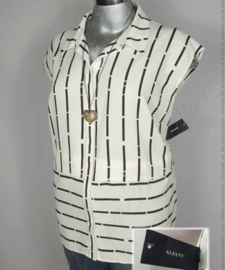Blusa Alfani - Blanco Negro - Estampado A Rayas · 38/40