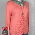 Blusa Ava & Viv - Coral - Cuello En V Con Plisado Al Frente · 40