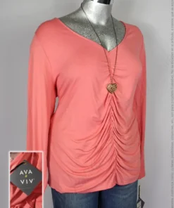 Blusa Ava & Viv - Coral - Cuello En V Con Plisado Al Frente · 40