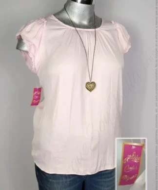 Blusa Candie's - Rosa Bebé - Cuello Redondo Con Plisado · 38/40