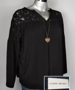 Blusa Lane Bryant - Negro - Pantalla De Encaje En Cuello Y Hombros · 40
