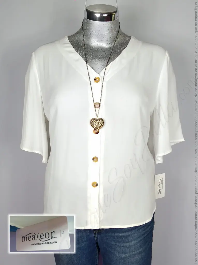 Blusa Meaneor - Blanco - Cuello En V · 38/40 - Imagen 2