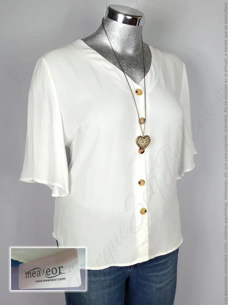 Blusa Meaneor - Blanco - Cuello En V · 38/40 - Imagen 3