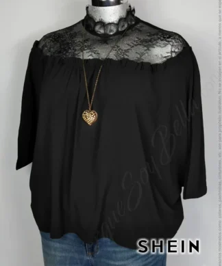 Blusa Shein - Negro - Pantalla De Encaje En Cuello · 36/40
