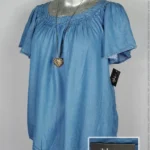 Blusa Style & Co - Mezclilla Índigo - Cuello Redondo Con Plisado · 40