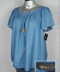 Blusa Style & Co - Mezclilla Índigo - Cuello Redondo Con Plisado · 40