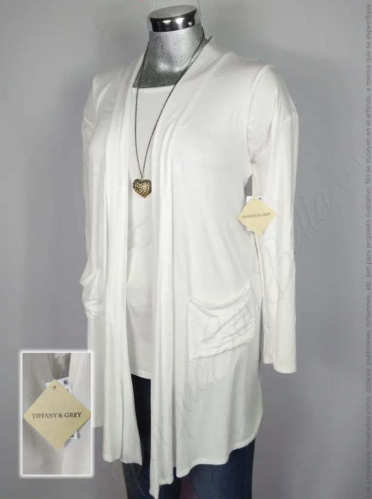 Chaleco Tiffany & Grey - Blanco - Solapa Larga Recta · 38/40